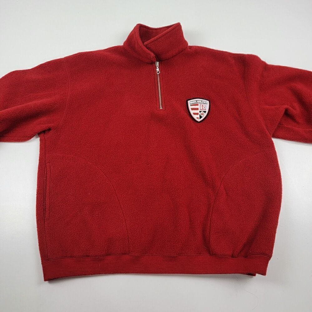 Roots Athletics Fleece Jacket Mens‎ Sz Large Red half Zip Canada 25 Years Winter - Picture 4 of 11